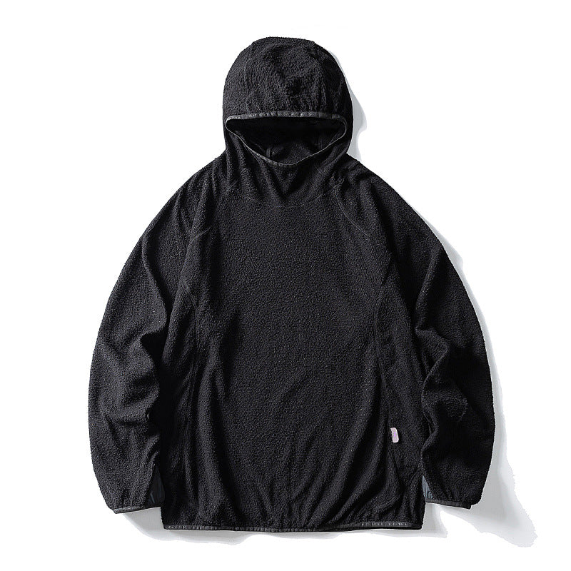 Unisex oversized fleece hoodie with teddy fleece, high collar and elastic hem