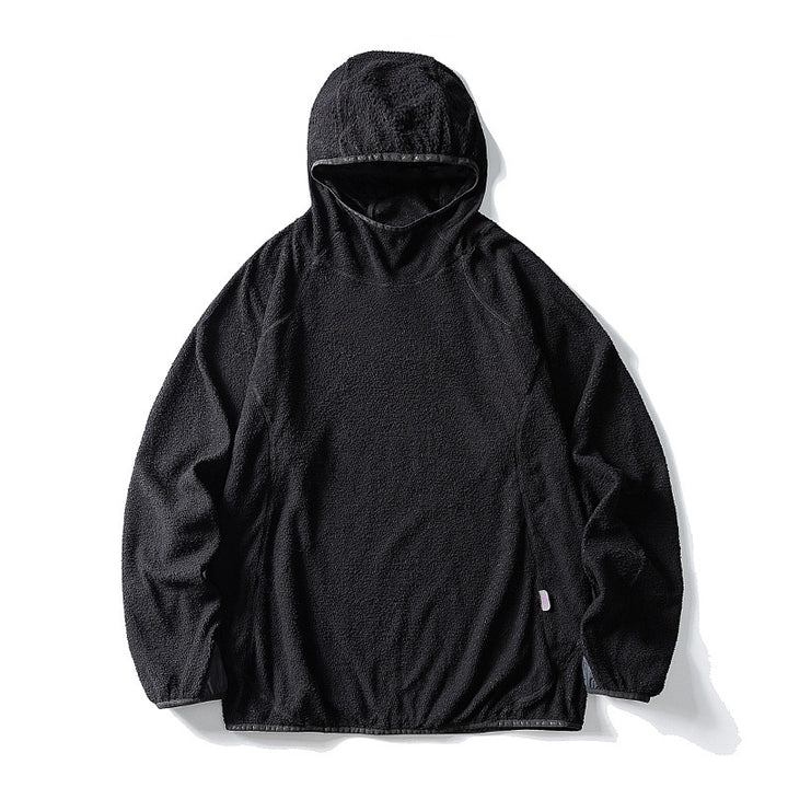 Unisex oversized fleece hoodie with teddy fleece, high collar and elastic hem