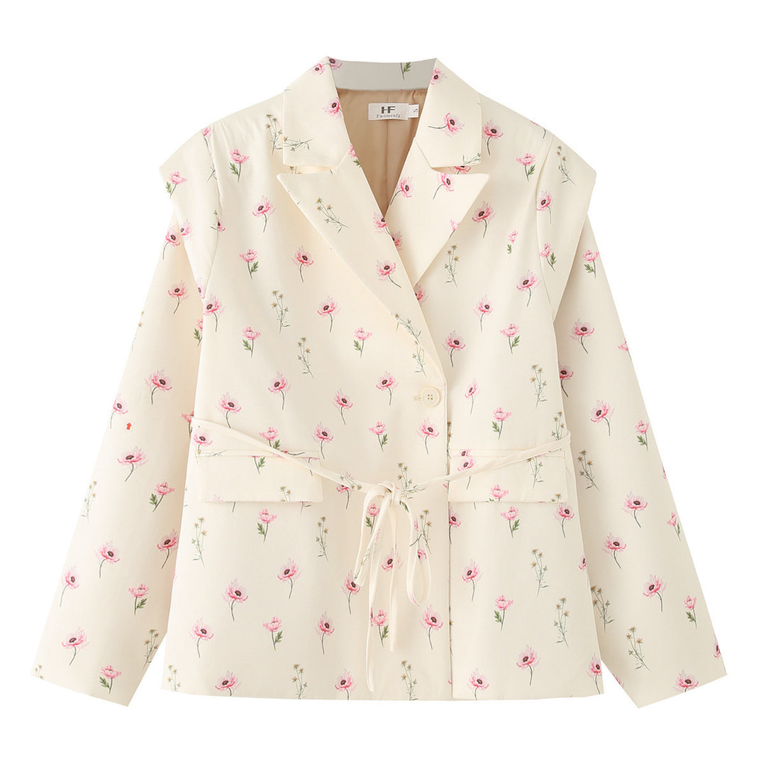 Lune London floral pattern women's blazer jacket with waist belt