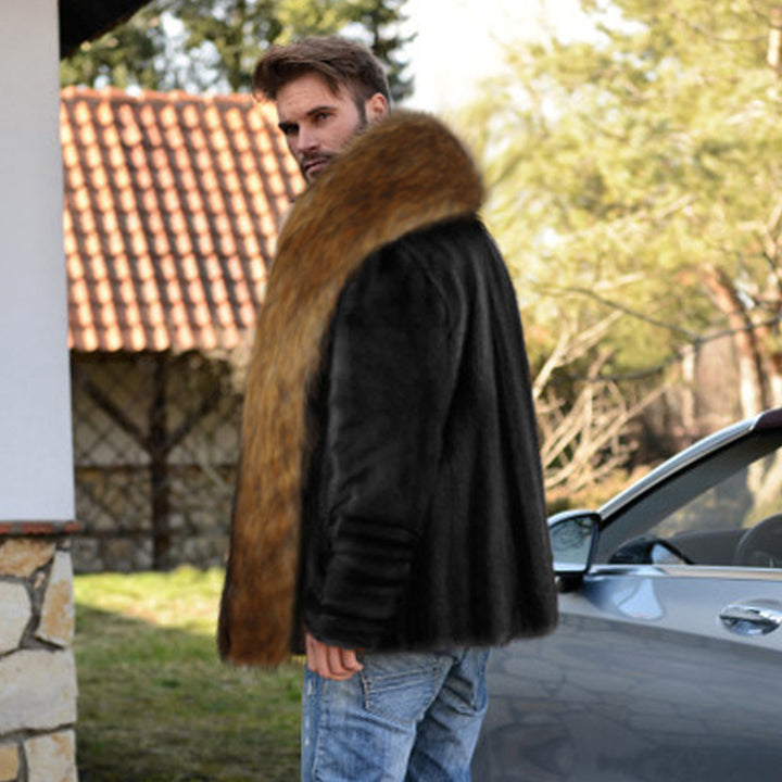 Men's faux fur coat with large collar and elegant details Lune London