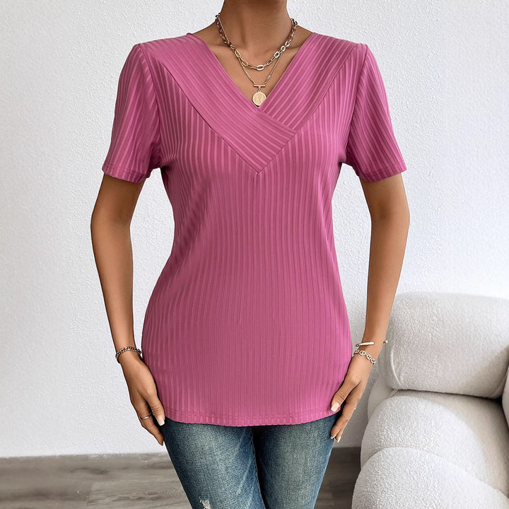 Elegant V-neck T-shirt for women with pleated texture Chic & Stil