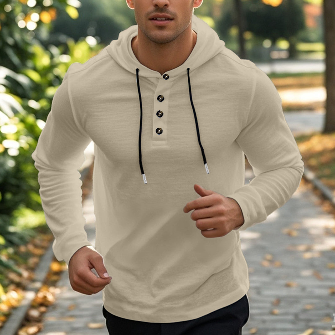 Men's sporty hoodie t-shirt with button placket Amarae