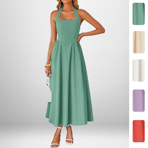 Robe maxi pour dames avec col halter décolleté et jupe fluide Chic & Stil