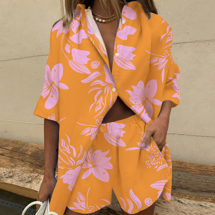 Fashionable two-piece women's set with loose blouse and matching shorts Lune London