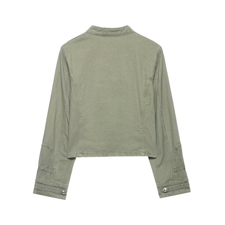 Women's short jacket in military look with stand-up collar, decorative flaps, and quilted sleeve patches Amarae