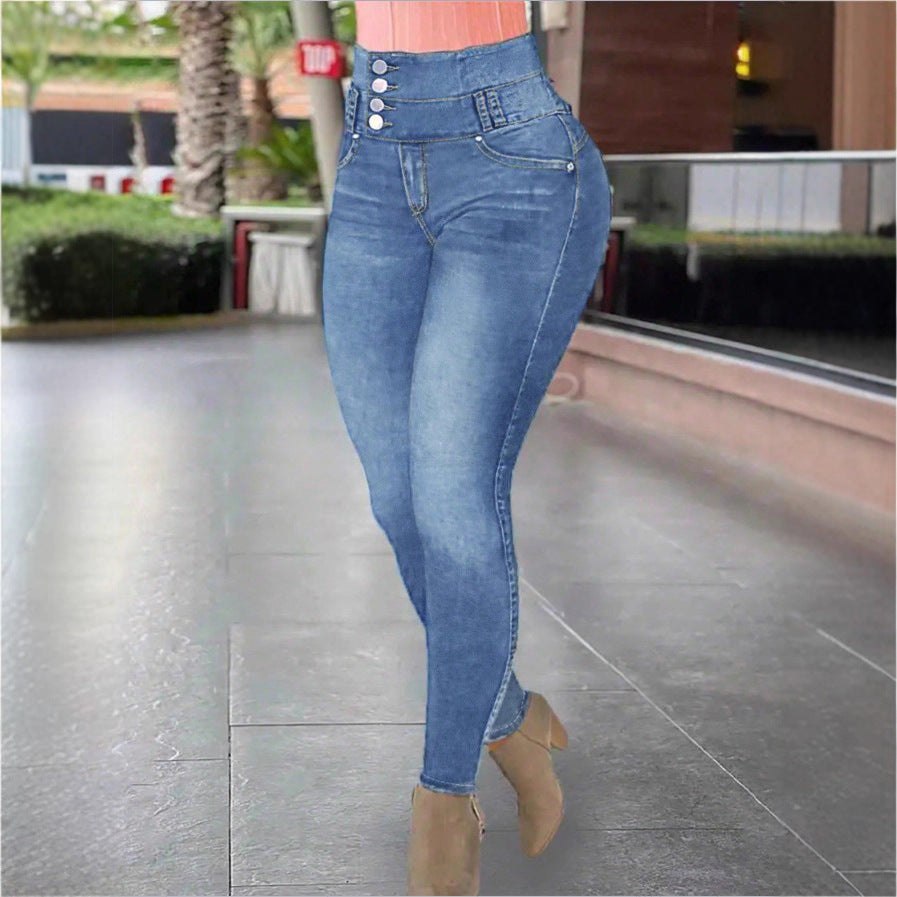 Women High-Waisted Sculpting Skinny Jeans with Reinforced V-Waist and Push-Up Effect Amarae