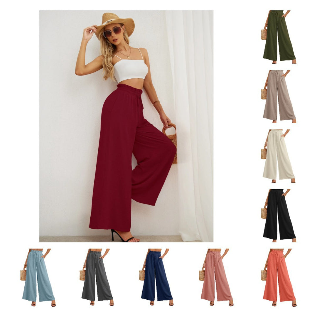 Women Summer Loose and Airy Pants with Elastic Waistband and Ties Lune London
