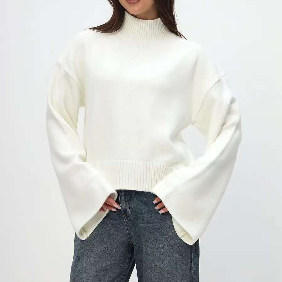 Pull en maille épaisse pour femme avec col montant et manches volumineuses Chic & Stil