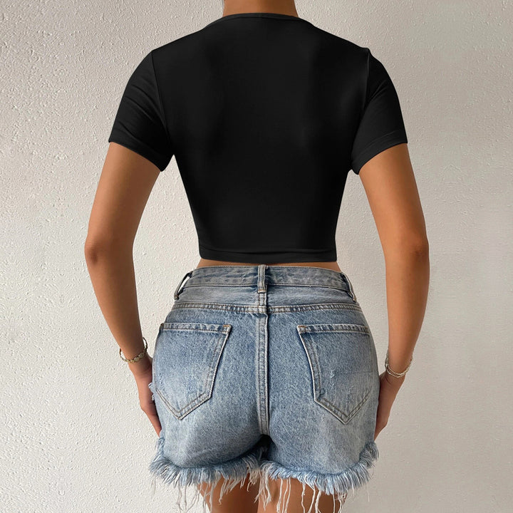 T-shirt femme cropped à col en V avec design wrap Chic & Stil