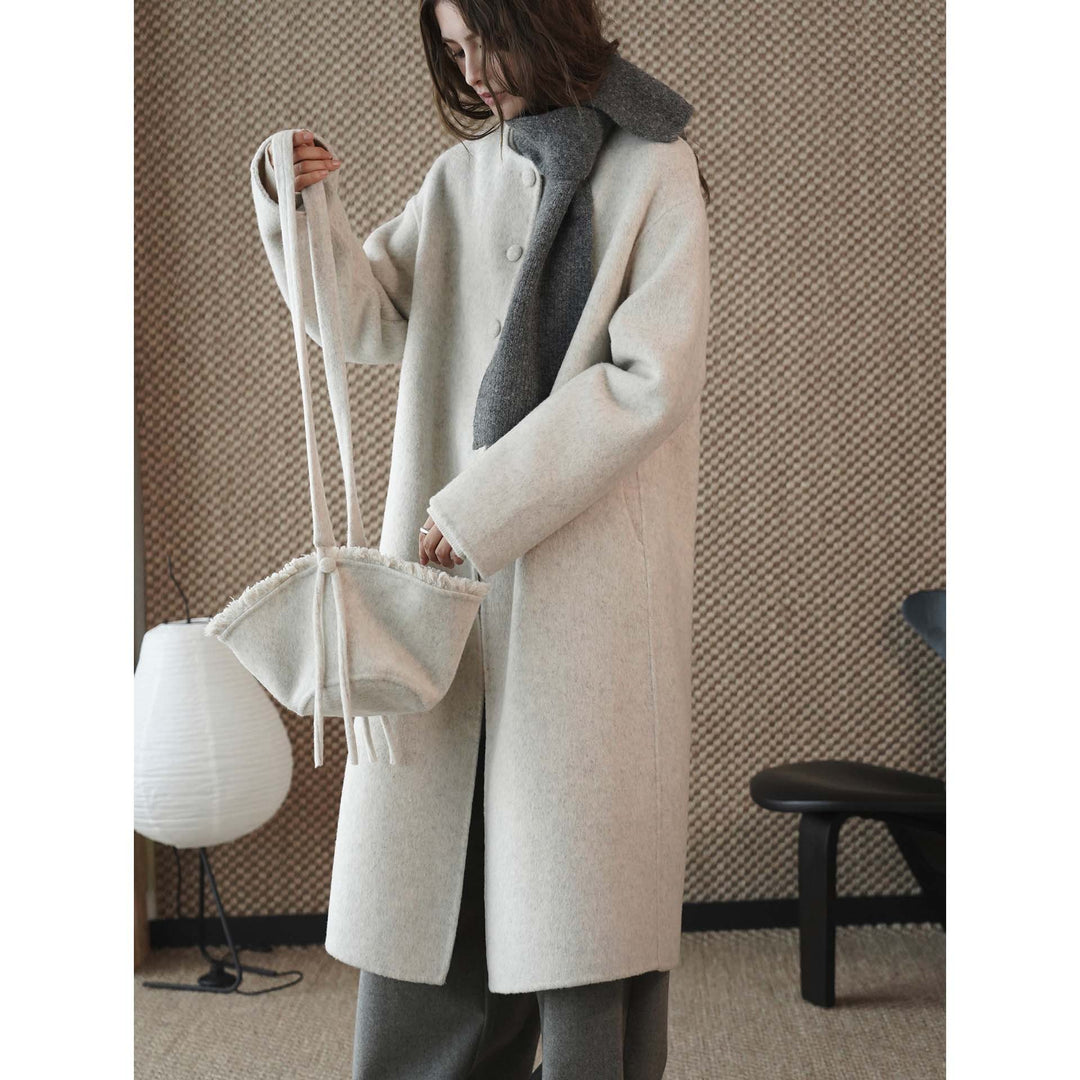 Women Oversize Wool Blend Coat with Concealed Button Placket and Soft Collar Amarae