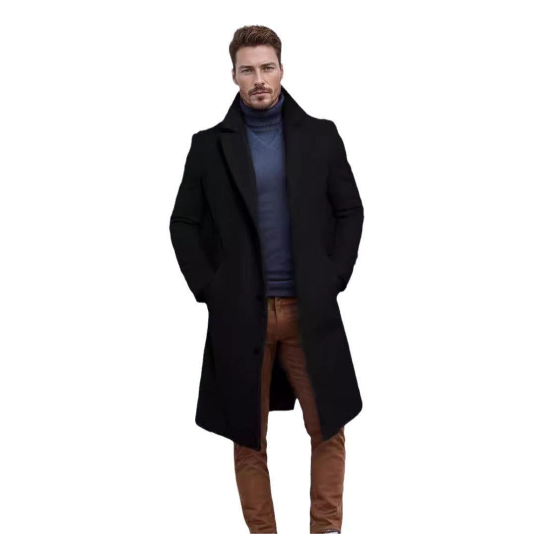 Elegant long coat for men with a textured premium material and practical pockets Amarae