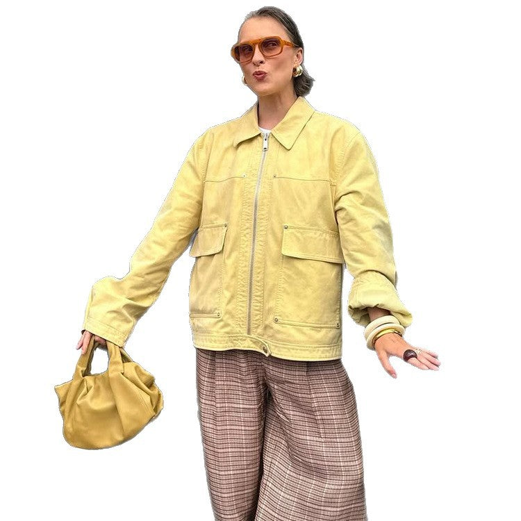 Women's Boxy-Canvas-Jacket with Zipper, Flap Pockets and Waist Drawstring Amarae