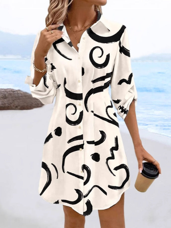 Ladies Abstract Print Buttoned Shirt Dress Lune London