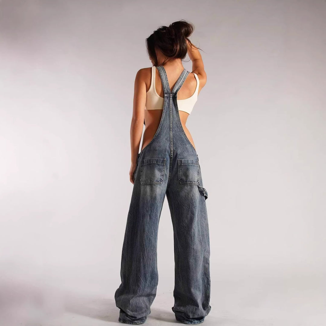 Women's Casual Denim Overall with Oversized Cut and Practical Pockets Lune London