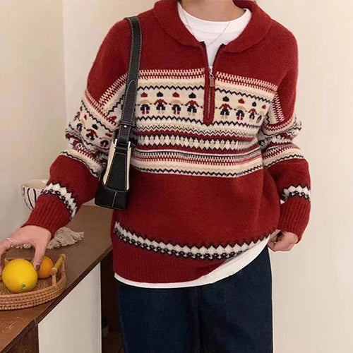 Pull chunky en tricot pour femmes avec col haut et motif norvégien décoratif Chic & Stil