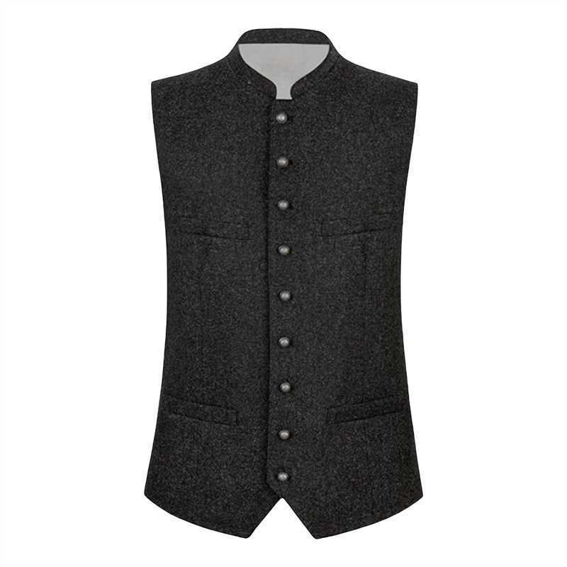 Men's vest with stand-up collar and continuous button placket in traditional style Amarae