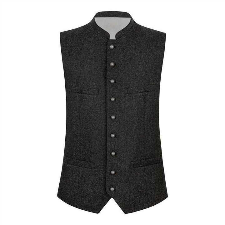 Men's vest with stand-up collar and continuous button placket in traditional style Amarae