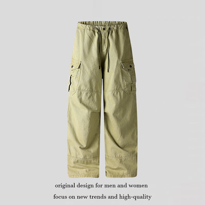 Women's Wide Cargo Palazzo Pants with Drawstring Waist and Multiple Pockets Amarae