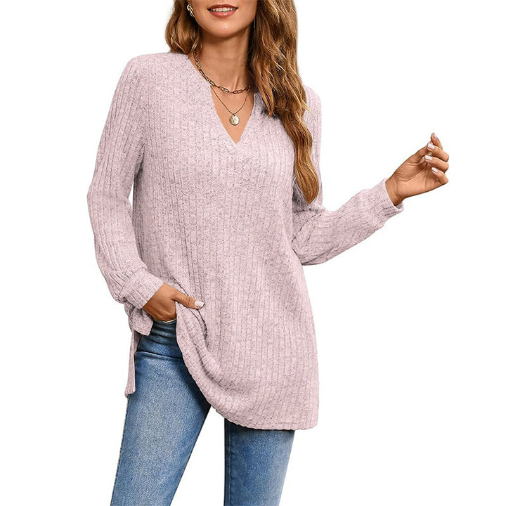 Lune London women's ribbed V-neck tunic sweater