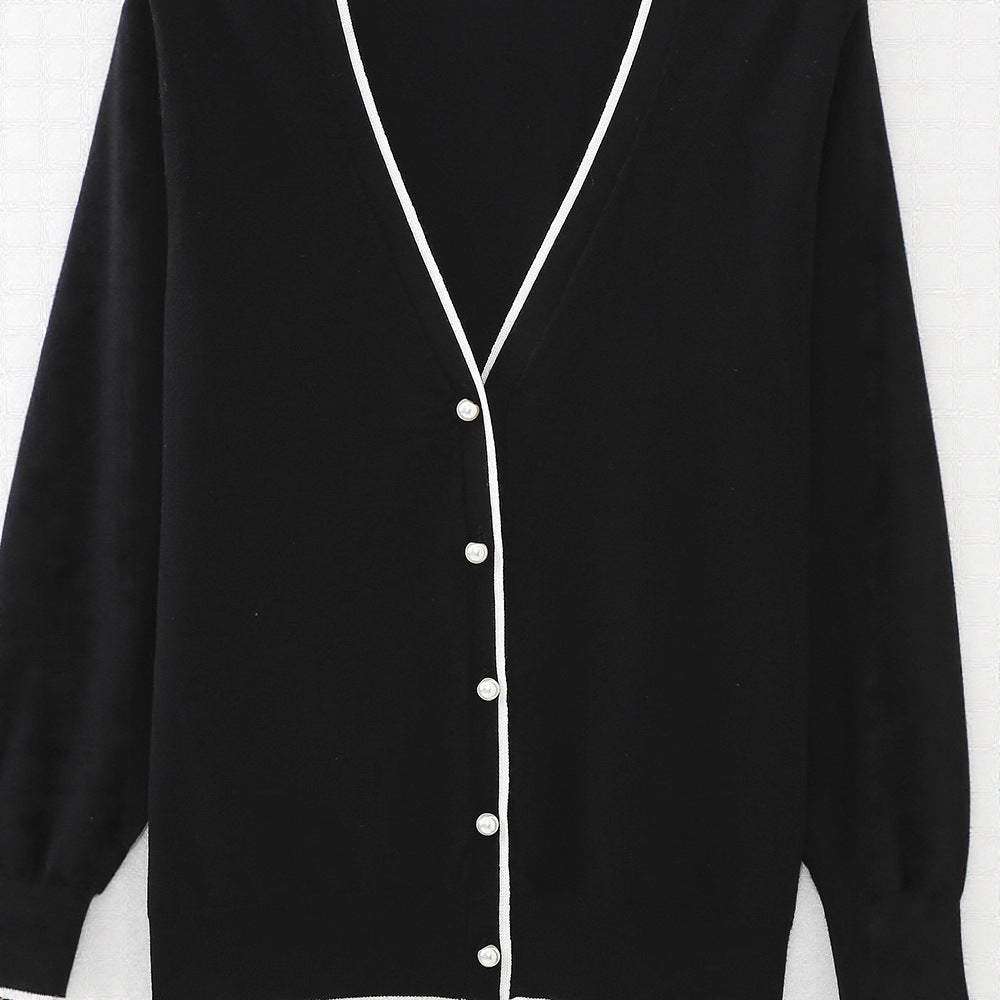 Elegant women's cardigan knit with contrasting details Lune London