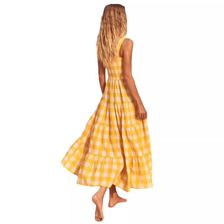 Ladies Summer Maxi Dress with Checked Design and Straps Lune London