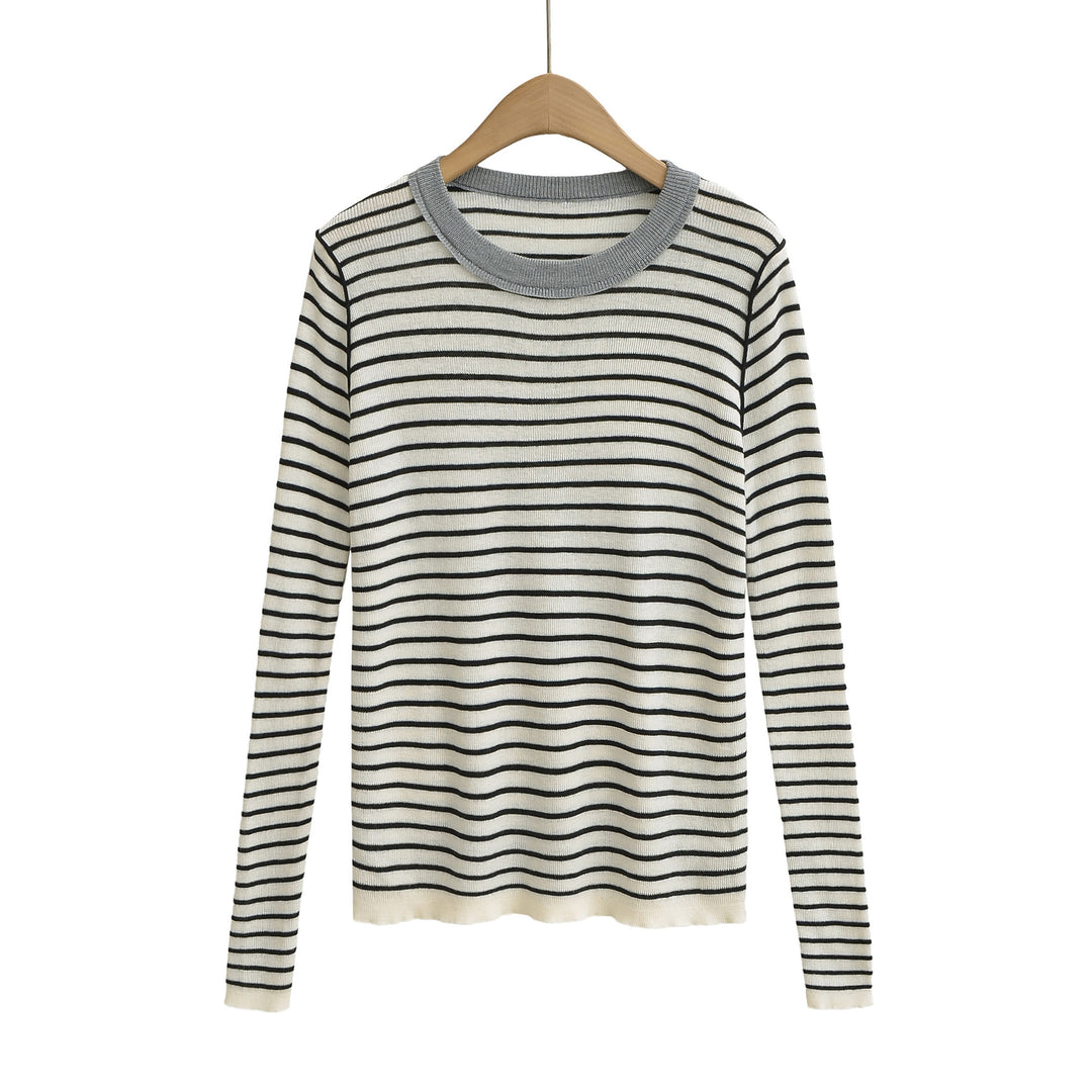 Long sleeve striped pullover for women with round neck Lune London