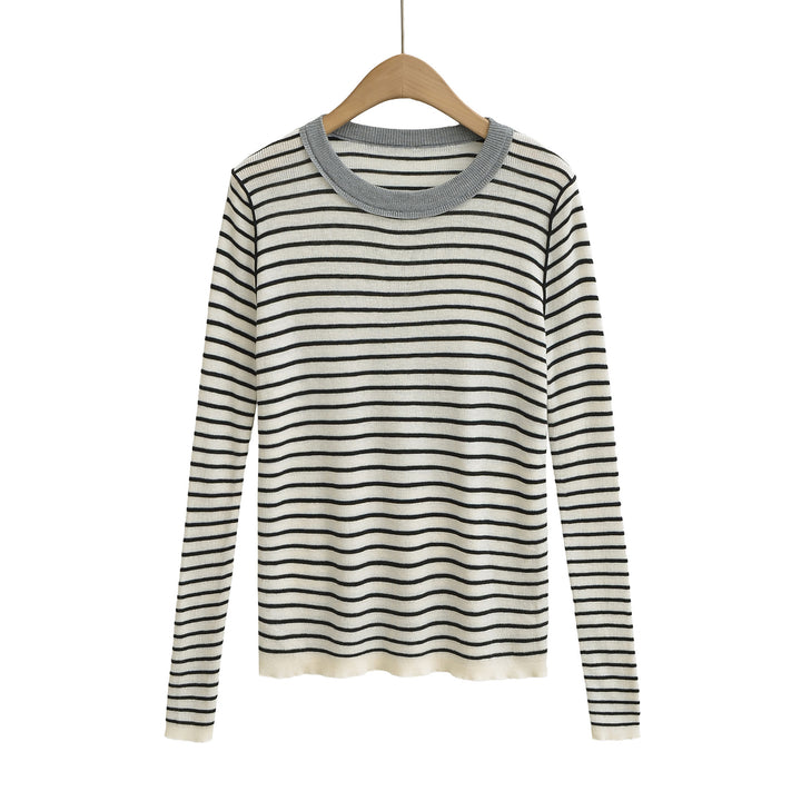 Long sleeve striped pullover for women with round neck Lune London