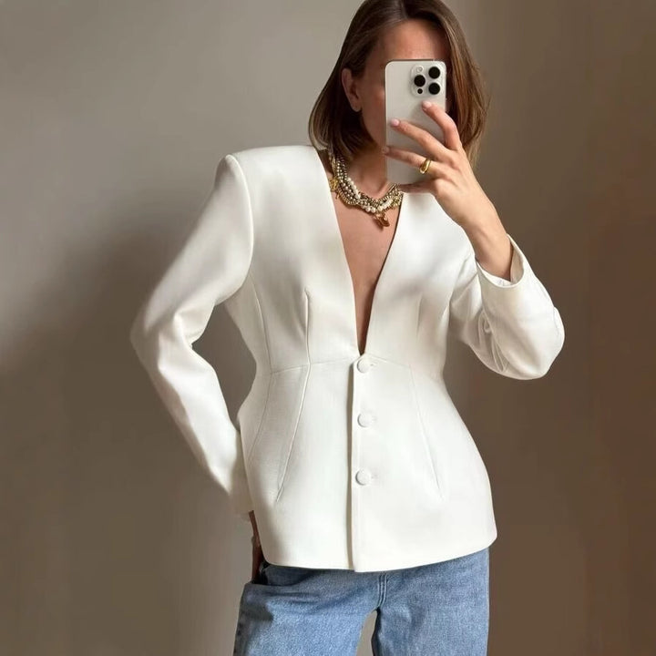 Women's tailored blazer with deep V-neck and contoured princess seam Amarae