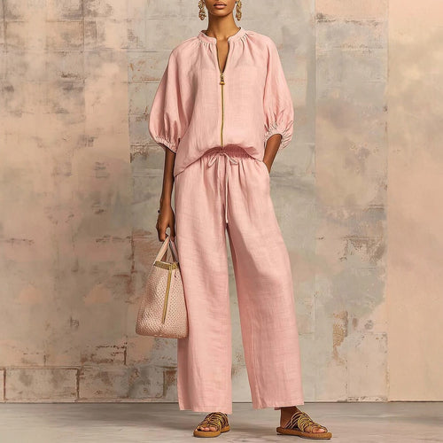 Ladies Airy Two-Piece with Modern Collar and Zipper Amarae