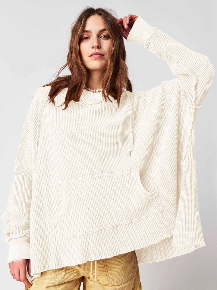 Ladies Oversized Waffle Hoodie with Kangaroo Pocket Lune London