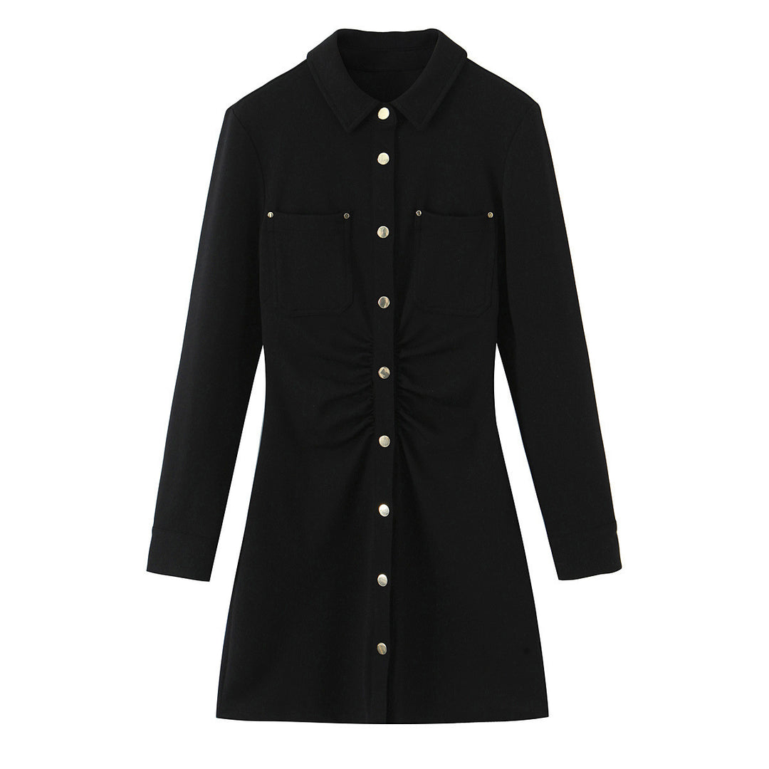 Ladies shirt dress with waist gathering and chest pockets Amarae