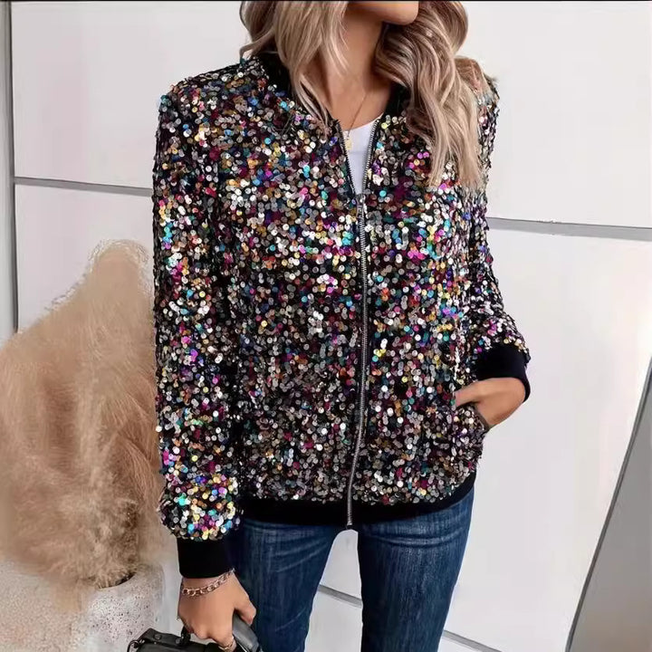 Ladies functional jacket with glittering sequin design and comfortable cuffs Lune London