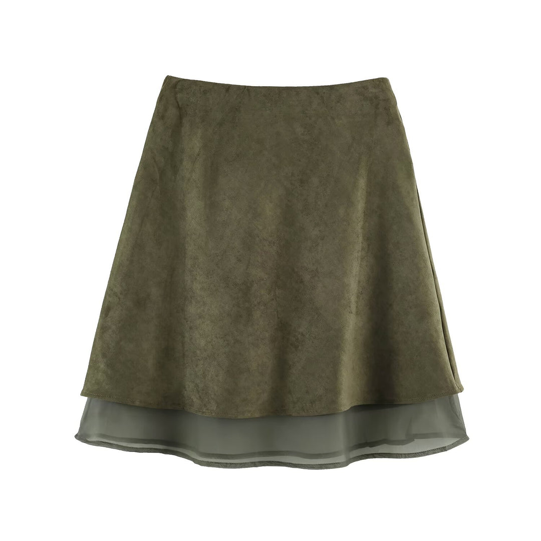Women’s A-line midi skirt with velour look and chiffon ruffle Amarae