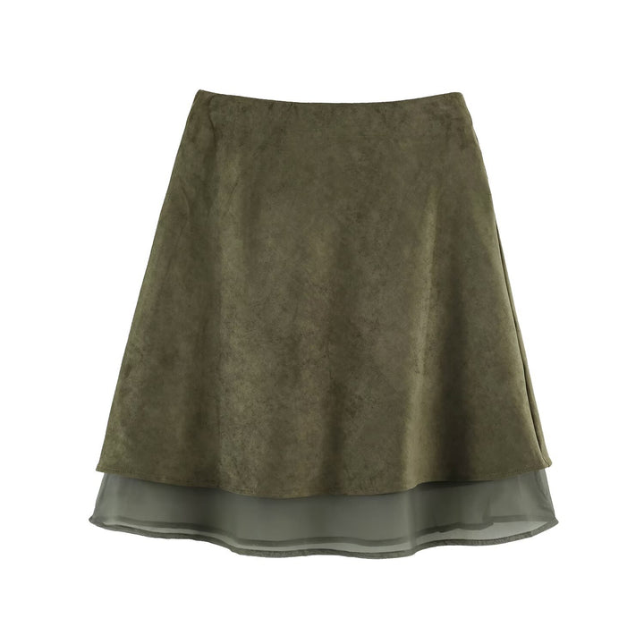 Women’s A-line midi skirt with velour look and chiffon ruffle Amarae