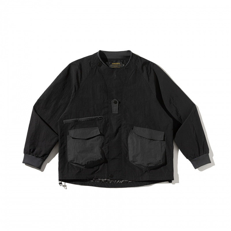 Unisex Short Cut Boxy Utility Over Jacket with Raglan Sleeves, Patch Pockets and Drawstring Hem Amarae