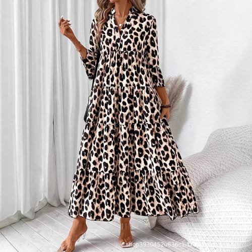 Maxi dress with animal print for women with voluminous puff sleeves Amarae