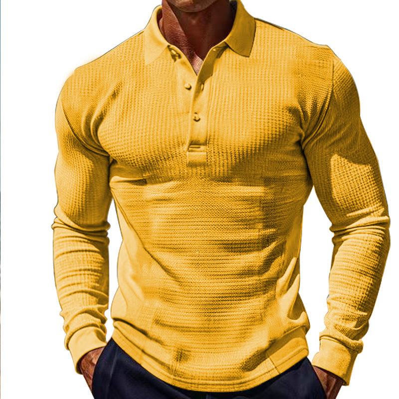 Elegant long sleeve polo shirt for men with button placket and textured design Lune London