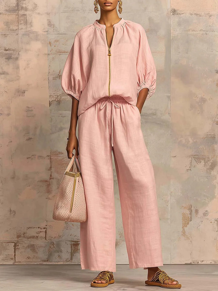 Ladies Airy Two-Piece with Modern Collar and Zipper Lune London