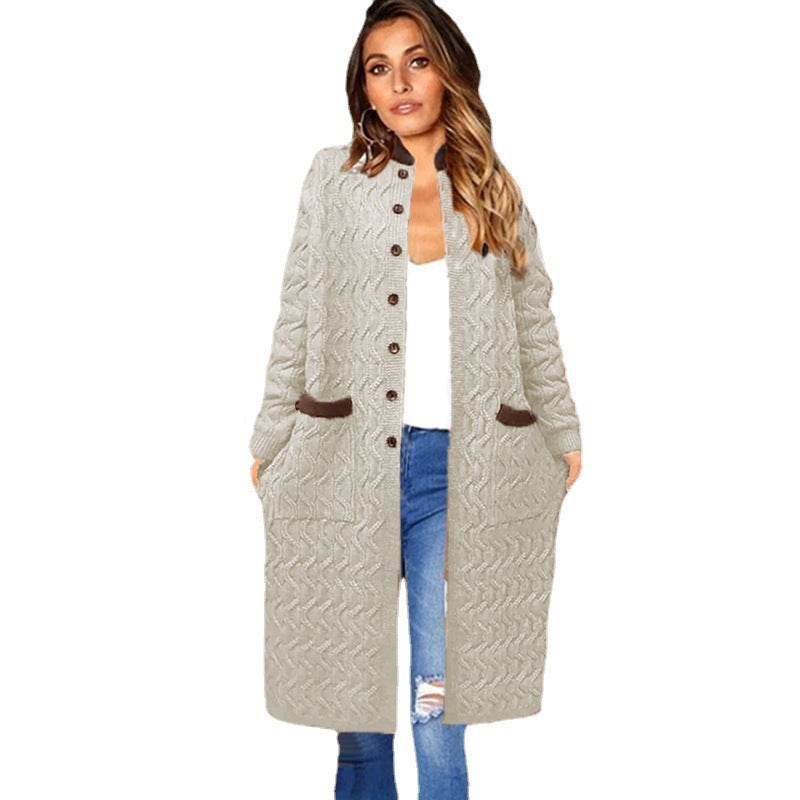 Women's knit coat with large braid design and practical pockets Amarae
