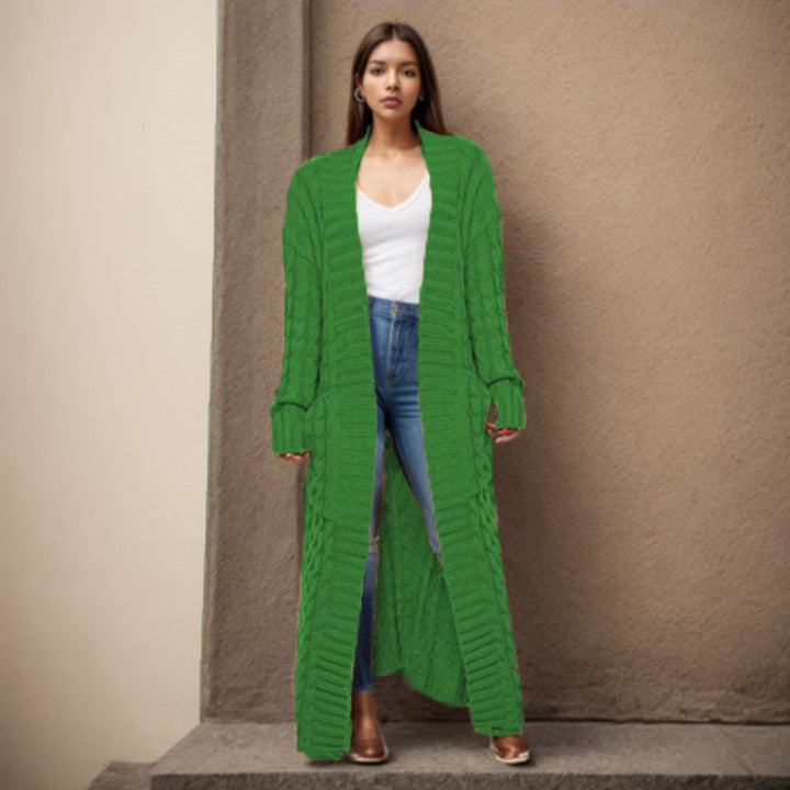 Cardigan long en tricot pour femmes avec un motif en câble de haute qualité Chic & Stil