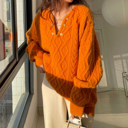 Pull épais en tricot pour femmes avec fermeture à boutons décoratifs et décolleté en V Chic & Stil