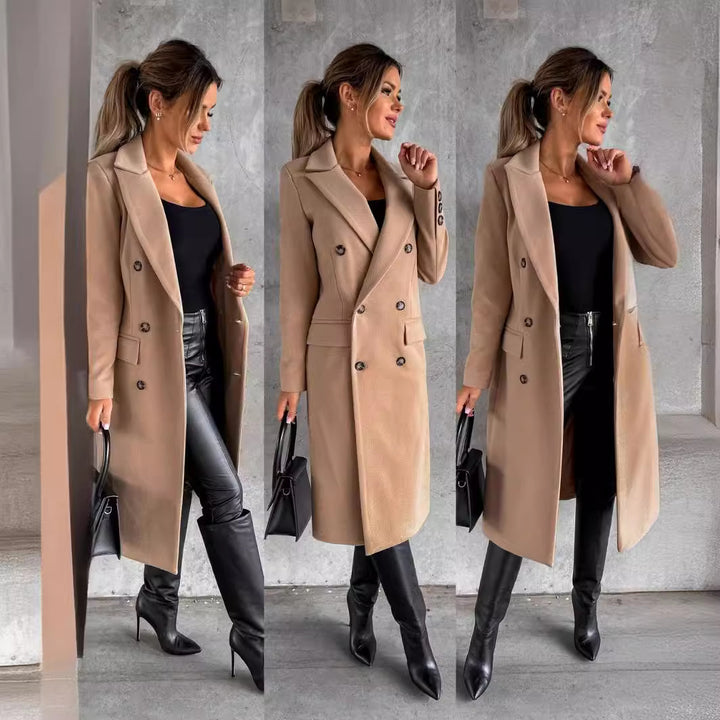 Elegant double-breasted coat for women in structured fabric with adjustable belt Lune London