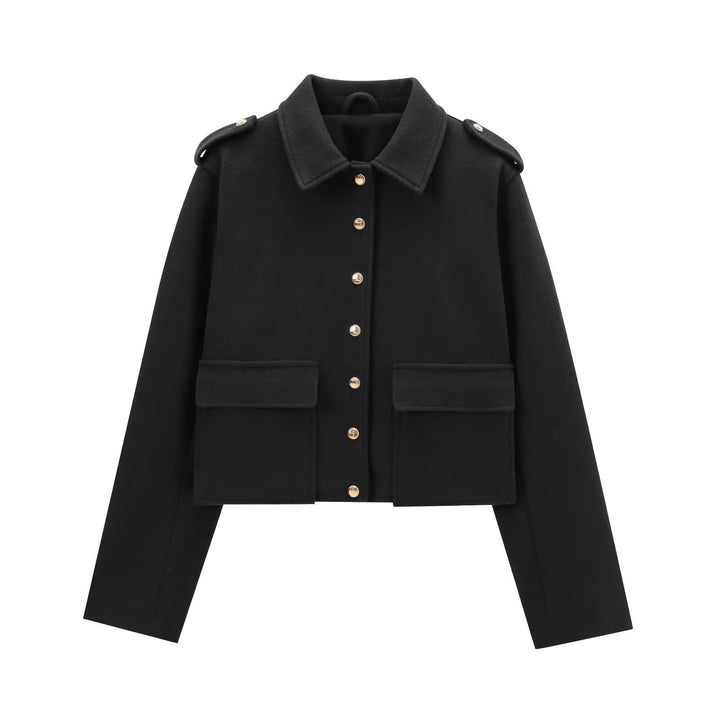 Ladies modern cropped jacket with gold snap buttons Lune London
