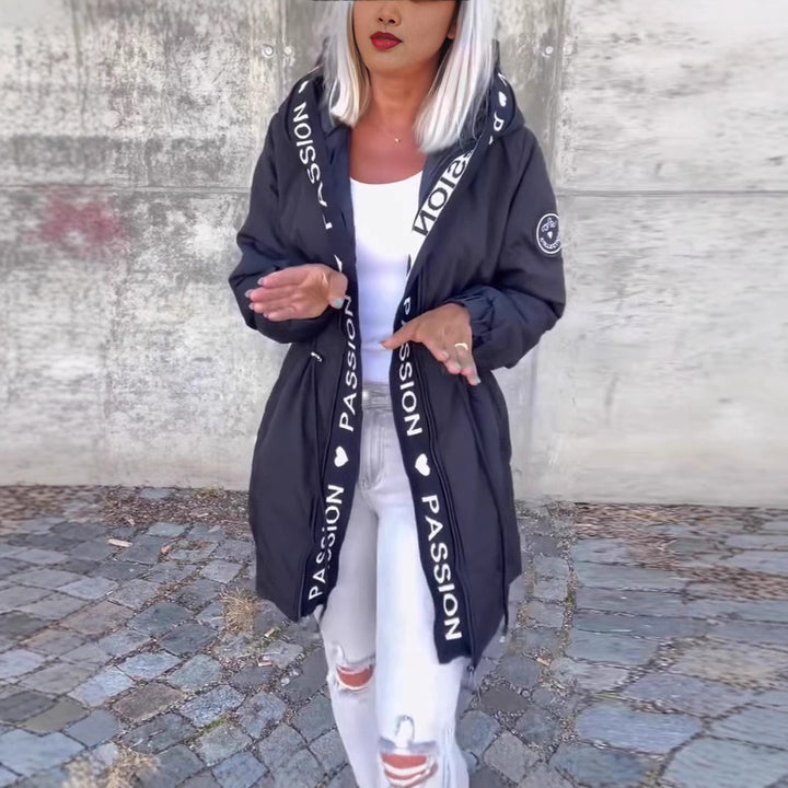 Ladies casual hooded jacket with contrasting inscriptions Lune London