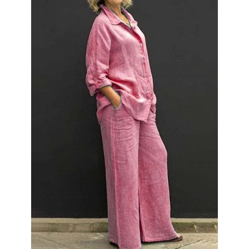Women's Relaxed-Buttondown-Shirt and High-Waist-Palazzo in Linen Look Amarae