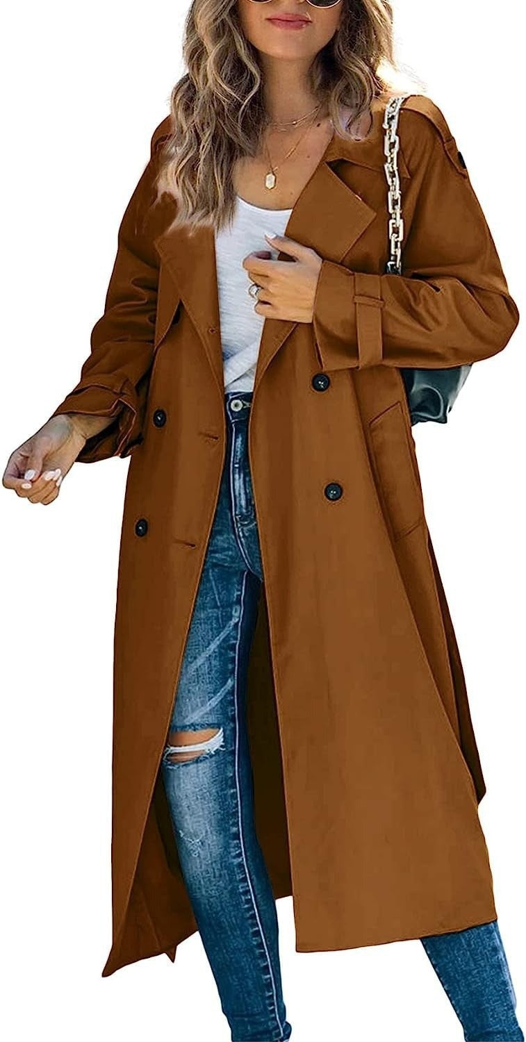 Ladies Elegant oversized trench coat with belted waist Lune London