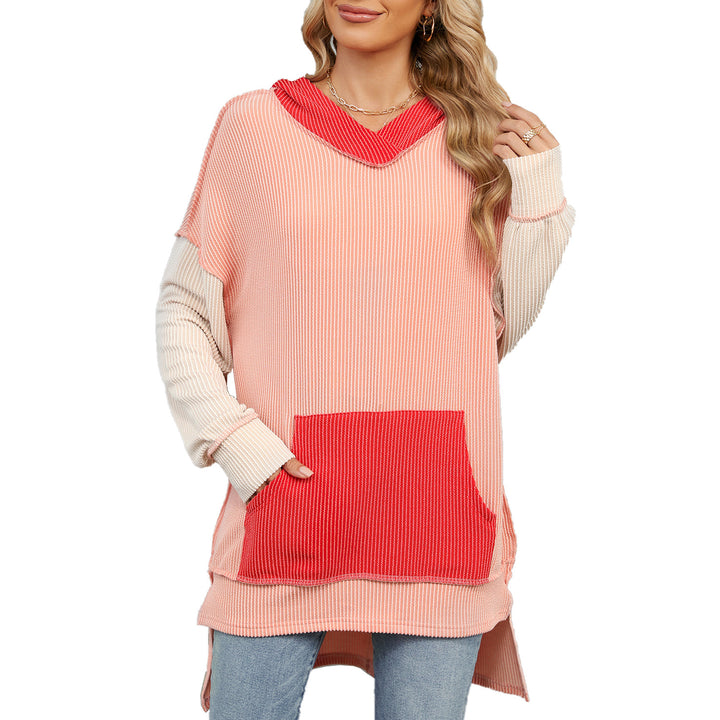 Long casual sweater for women with hood and side pocket Lune London