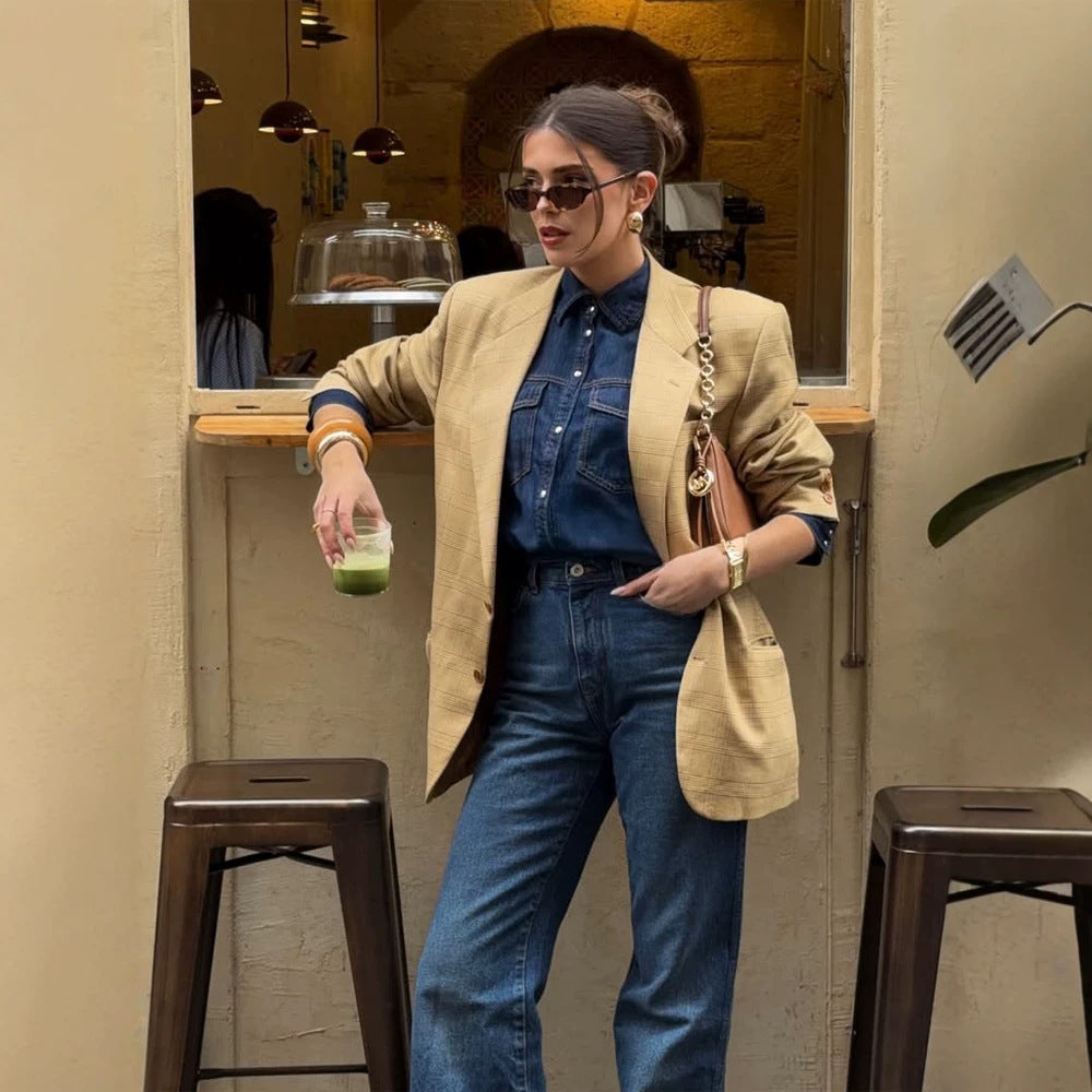 Women's Oversized Glencheck Blazer in a boxy cut with a distinctive shoulder section Amarae