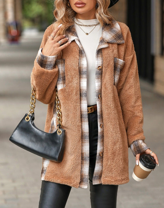 Fleece jacket for women with plaid accents and a practical cut Lune London