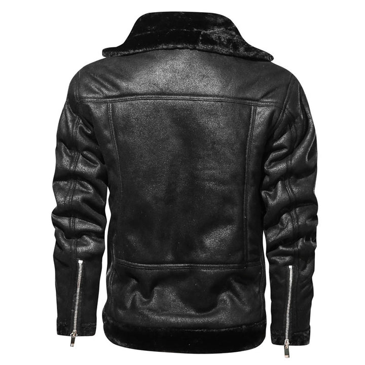 Cozy leather jacket for men with long fur collar Lune London